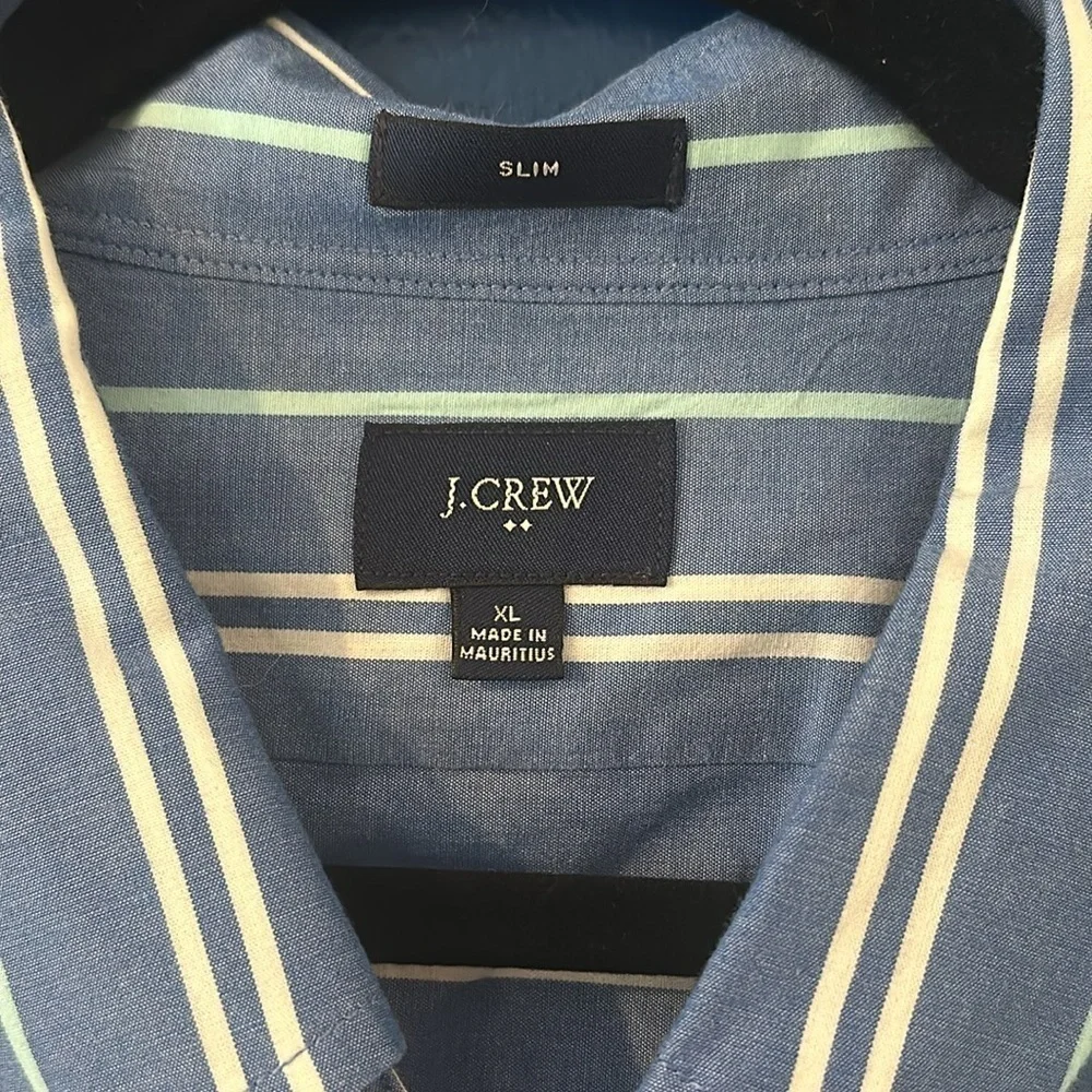 Men’s J.Crew Blue Striped Cotton Slim Fit Long Sleeve Casual Shirt Size XL